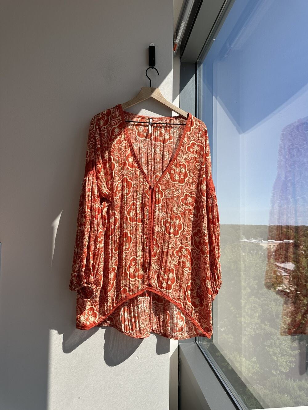 Free People Orange Floral Crinkle Lace Cover Up Kimondo Top Sz XS/S